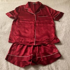 Neiman Marcus 100% Silk Red Pajama Shorts Set.